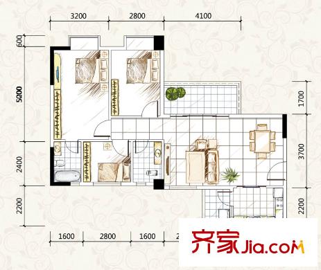 金泰瑞和園A棟一單元03、二單元05戶型 3室2廳2衛(wèi)1廚