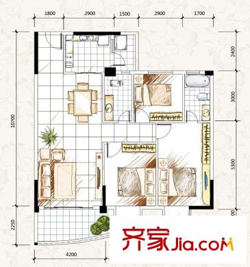 金泰瑞和園E棟一單元02、二單元01號房戶型 3室2廳2衛(wèi)1廚