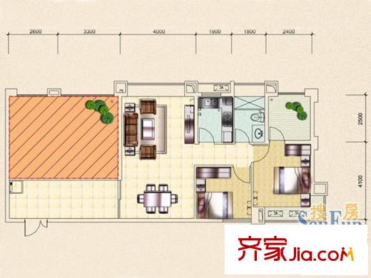 中萃花城灣花語8棟B型 1室1廳1衛(wèi)1廚