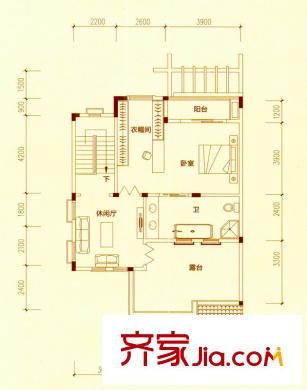 城市山麓3期悅水雙拼三層戶型圖 4室4廳4衛(wèi)1廚