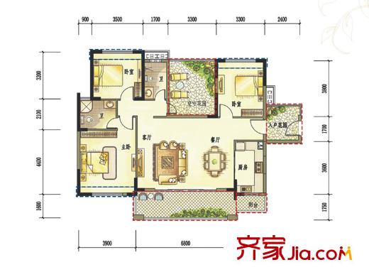 城市山麓3期3/4/5/6棟01/02戶型 3室2廳2衛(wèi)1廚