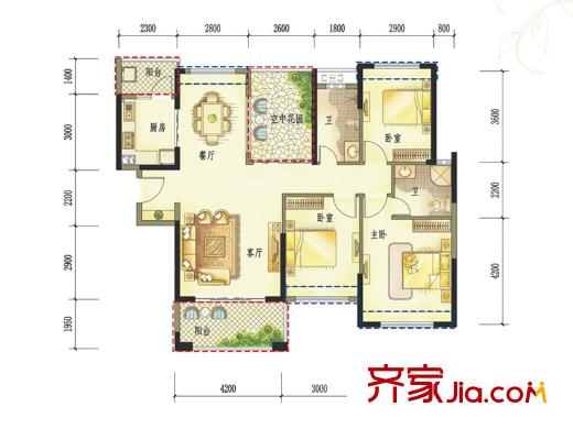 城市山麓3期2棟02戶型戶型圖 3室2廳2衛(wèi)1廚