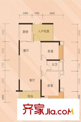 中萃花城灣18/19棟B戶型 2室2廳1衛(wèi)1廚