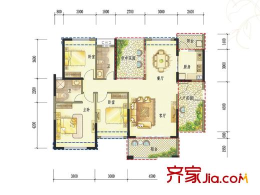 城市山麓3期2棟01戶型戶型圖 3室2廳2衛(wèi)