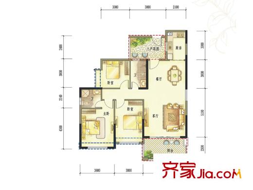 城市山麓3期2棟03戶型戶型圖 3室2廳2衛(wèi)1廚