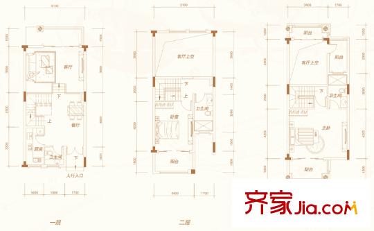 佳兆業(yè)東江新城A2別墅整體戶型圖 2室2廳3衛(wèi)1廚