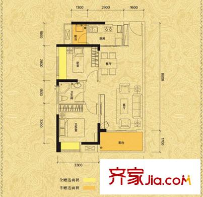 佳兆業(yè)東江新城凱撒帝景A戶型 2室2廳1衛(wèi)1廚