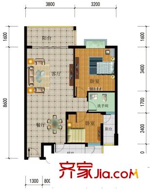 花香四季?雅苑A4戶型圖 2室2廳1衛(wèi)1廚