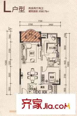 博羅新城建業(yè)?金域華府L戶型 2室2廳2衛(wèi)1廚