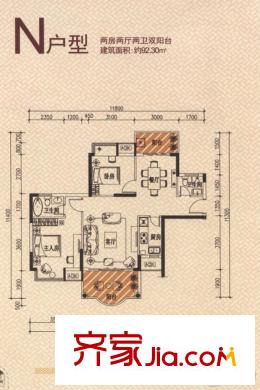 博羅新城建業(yè)?金域華府N戶型 2室2廳2衛(wèi)1廚