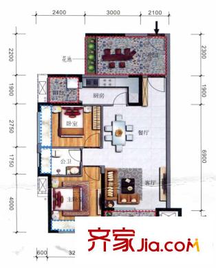 大欣城?世紀(jì)花園1、5棟E戶型 2室1廳1衛(wèi)1廚