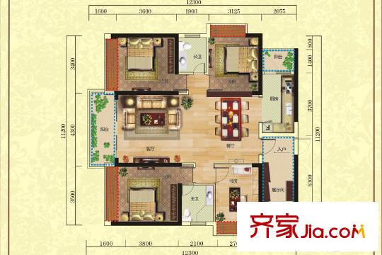 福泰?嘉和園1棟C戶型 4室2廳2衛(wèi)1廚