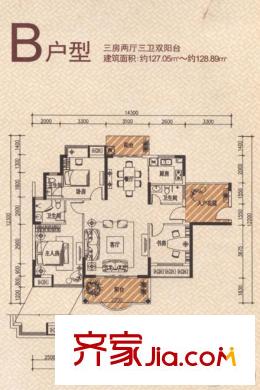 博羅新城建業(yè)?金域華府B戶型 3室2廳3衛(wèi)1廚