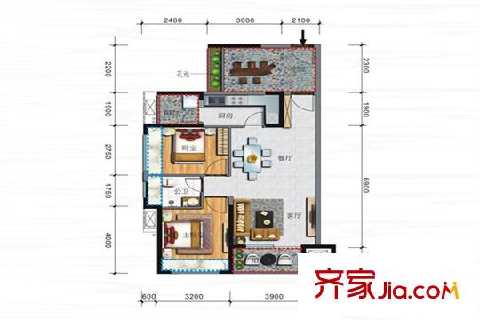 大欣城?世紀(jì)花園一期1棟、5棟E戶型 2室2廳1衛(wèi)1廚