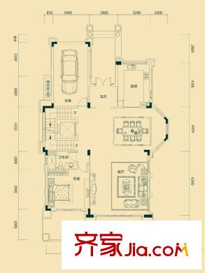 金裕?惠博新城雙拼別墅D8戶型一層 6室3廳4衛(wèi)1廚