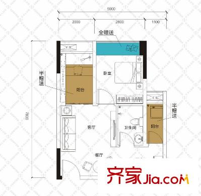 誠(chéng)杰壹中心公寓B1戶型 1室1廳1衛(wèi)1廚