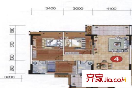 嘉逸園6棟2單元04戶型 3室2廳2衛(wèi)1廚