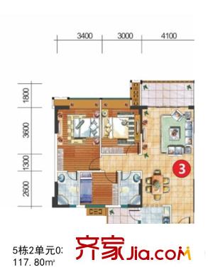 嘉逸園5棟2單元03戶型 3室2廳2衛(wèi)1廚