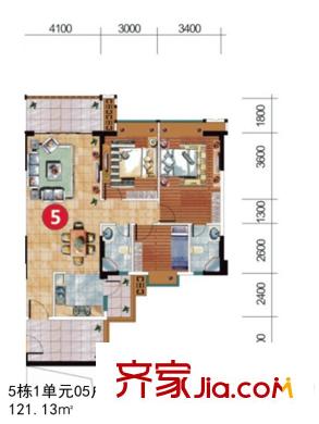 嘉逸園5棟1單元05戶型 3室2廳2衛(wèi)1廚