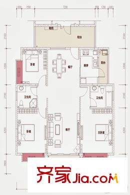 羅浮萬象1棟02戶型 3室2廳2衛(wèi)1廚
