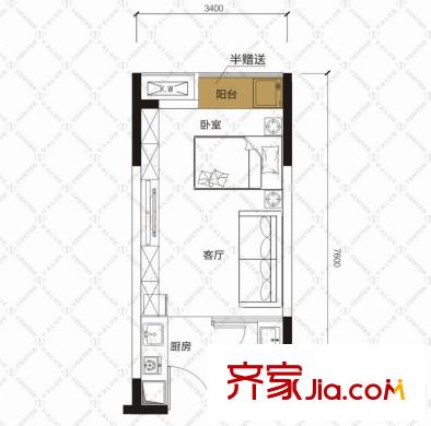誠(chéng)杰壹中心公寓B5戶型 1室1廳1衛(wèi)1廚