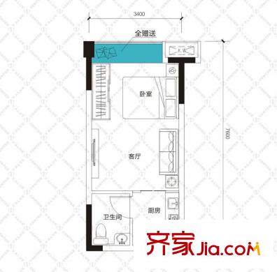 誠(chéng)杰壹中心公寓B4戶型 1室1廳1衛(wèi)1廚