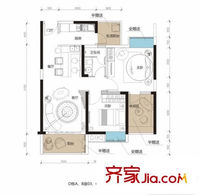 誠(chéng)杰壹中心D4戶型 2室2廳1衛(wèi)1廚
