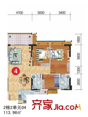 嘉逸園2棟2單元04戶型 3室2廳2衛(wèi)1廚
