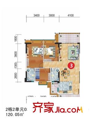 嘉逸園2棟2單元03戶型 3室2廳2衛(wèi)1廚