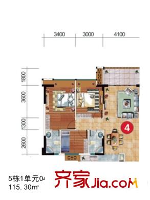 嘉逸園5棟1單元04戶型 3室2廳2衛(wèi)1廚