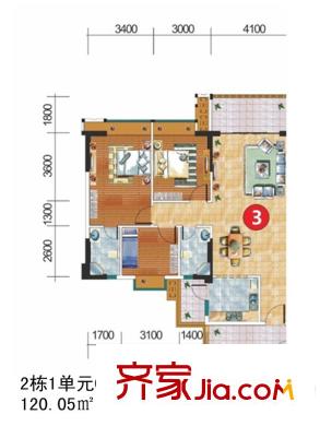 嘉逸園2棟1單元03戶型 3室2廳2衛(wèi)1廚
