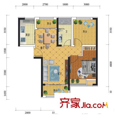 萬城名座花園1/4棟01單元和2/5棟04單元A1戶型 2室2廳1衛(wèi)1廚