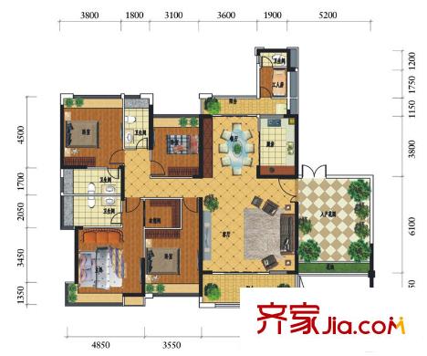 萬城名座花園8棟01/02單元C戶型 4室2廳3衛(wèi)1廚