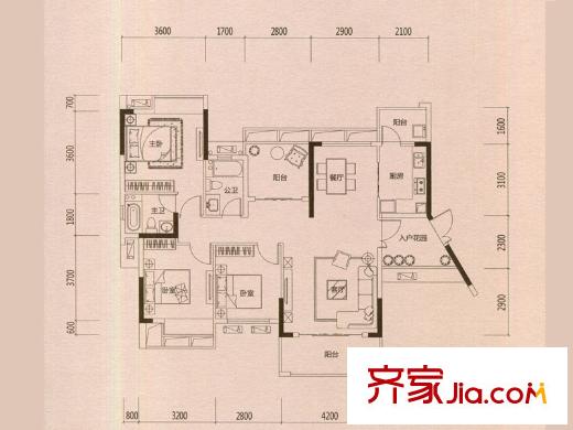 方直星耀國(guó)際1-4棟、15-18棟B戶型 4室2廳2衛(wèi)1廚