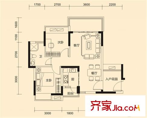 鼎浩城2棟一單元03戶型 2室2廳1衛(wèi)1廚