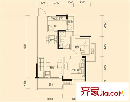 鼎浩城2棟二單元01、02戶型 2室2廳1衛(wèi)1廚