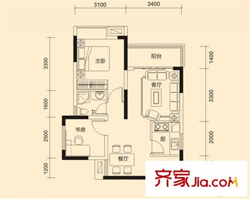 鼎浩城2棟一單元04戶型 2室2廳1衛(wèi)1廚