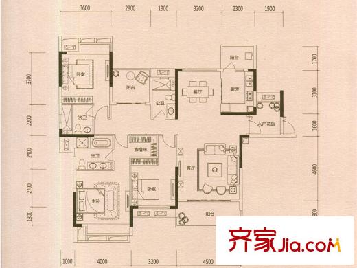 方直星耀國際1-4棟、15-18棟F戶型 4室2廳3衛(wèi)1廚
