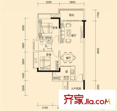 鼎浩城2棟二單元04、05戶型 2室2廳1衛(wèi)1廚