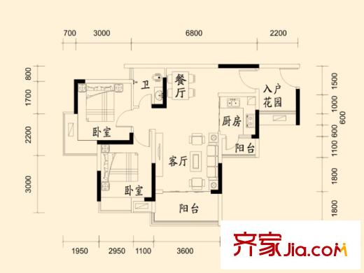 鼎浩城1棟04、05戶型 2室2廳1衛(wèi)1廚