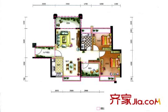 東奧御園30/31棟A3,4戶型 3室2廳1衛(wèi)1廚