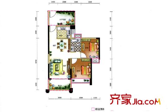 東奧御園30/31棟A2戶型 2室2廳1衛(wèi)1廚