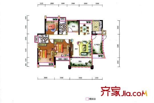東奧御園24/25/26棟B3戶型 3室2廳2衛(wèi)1廚