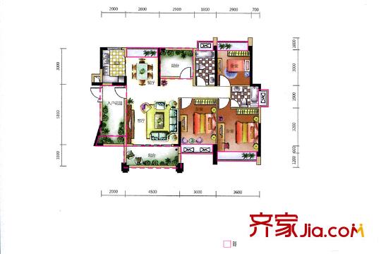東奧御園24/25/26棟B4戶型 3室2廳2衛(wèi)1廚