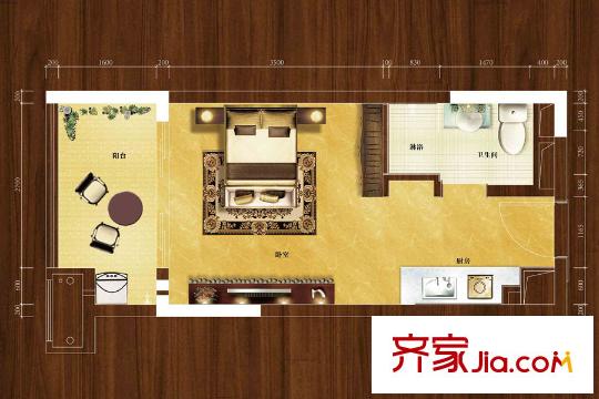 保利錦里2棟-G3戶(hù)型 1室1廳1衛(wèi)1廚