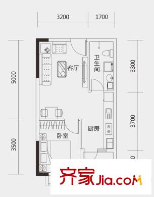 大隆財(cái)富廣場(chǎng)E戶(hù)型 1室1廳1衛(wèi)1廚