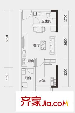 大隆財(cái)富廣場(chǎng)E1戶(hù)型 1室1廳1衛(wèi)1廚
