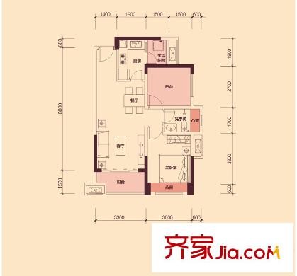 花樣年別樣城四期53棟01/02戶型 1室2廳1衛(wèi)1廚
