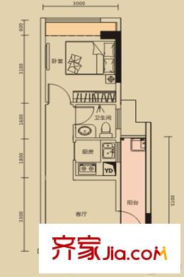花樣年別樣城21-23棟02-03&06-07&10-15戶型 1室1廳1衛(wèi)1廚
