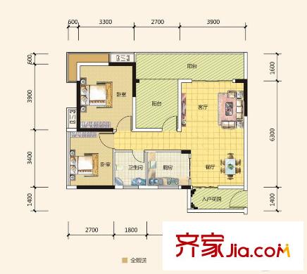 盈潤(rùn)國(guó)際花園1棟01/04/05/07戶型 2室2廳1衛(wèi)1廚